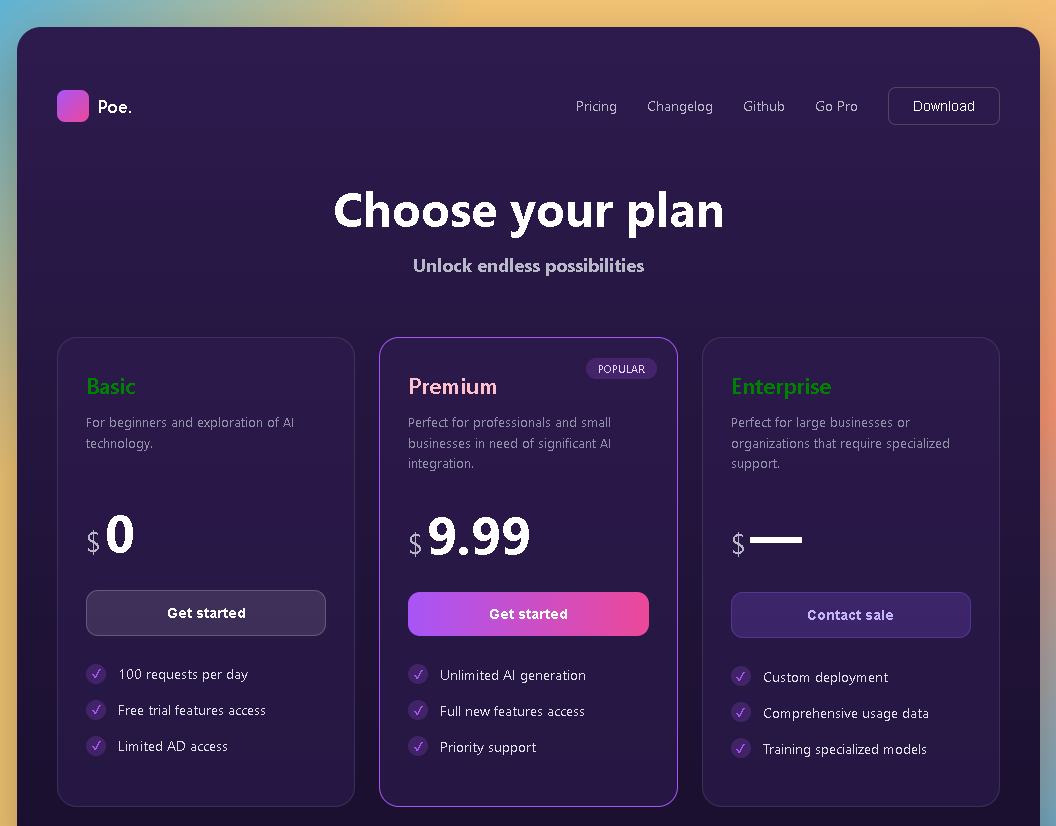 Pricing Plan Page